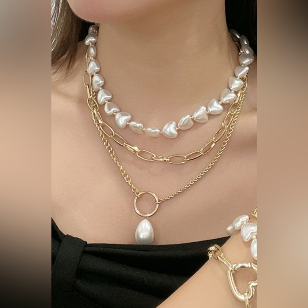 Triple Harmony Pearl Necklace Womens